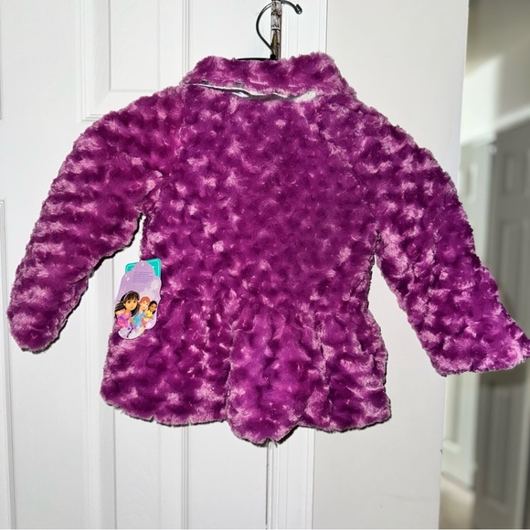 NICKELODEON Dora & Friends Girls 3T Purple Faux Fur Sparkle Jacket Coat Bows NWT - Picture 2 of 16